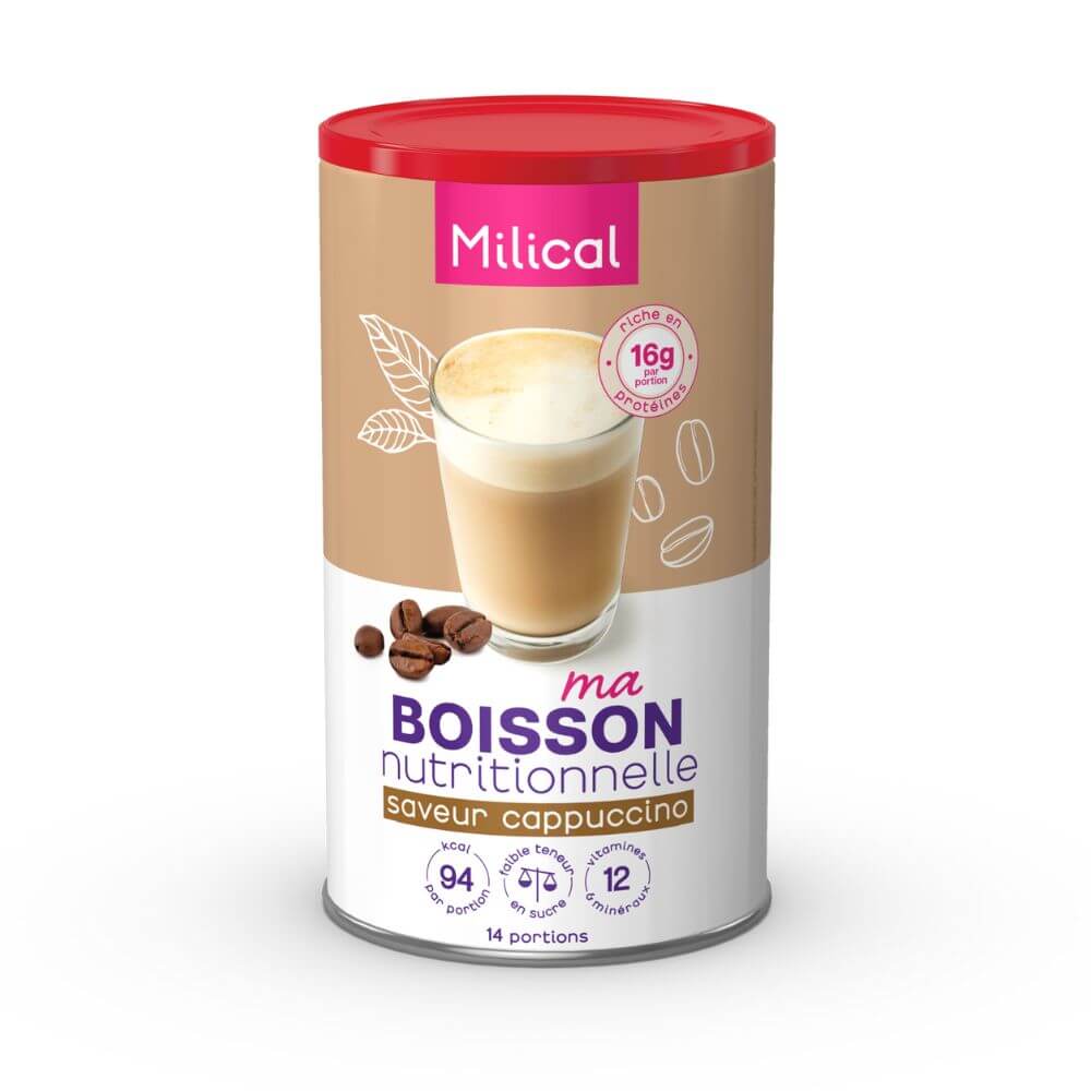 Bebida hiperproteica CAPPUCCINO Tarro de 14 bebidas MILICAL